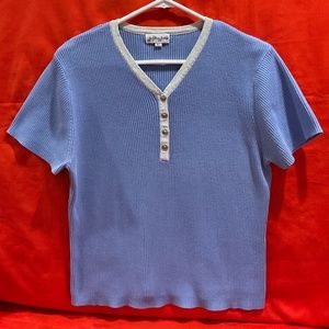 Sophie Rose Short Sleeve Blue Ribbed Top Size XL